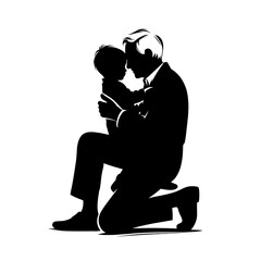 Elderly man hugging child silhouette