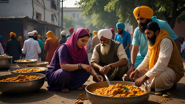 panjabi people at langar 
