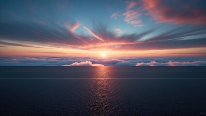 Fototapeta premium Beautiful Sunset Clouds Over Dark Floor Background at Night