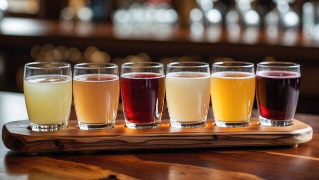 Cider tasting selection on a wooden board