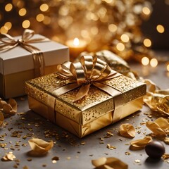 gift box with golden ribbon