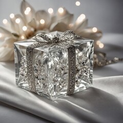 silver gift box with ribbon