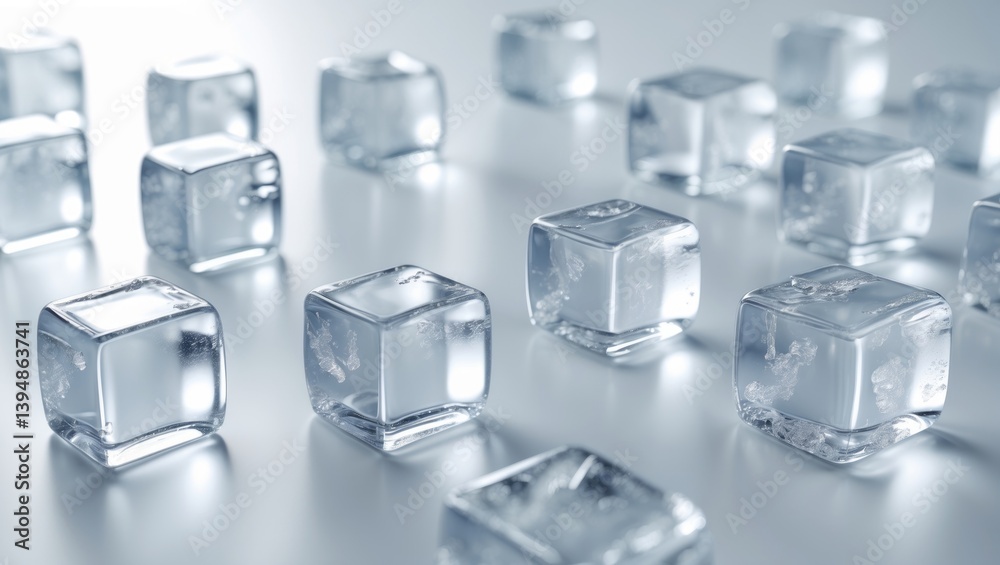 Poster cubes of ice displayed on a light background.