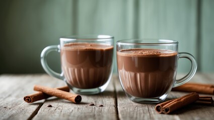 Cups filled with hot chocolate on the tabletop