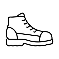 Hiking boot outline vector drawing for outdoor adventure footwear and trekking shoe design and illustration
