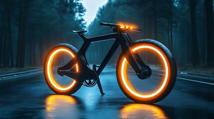 Obraz premium A bold bike with oversized glowing tires and angular metallic edges 