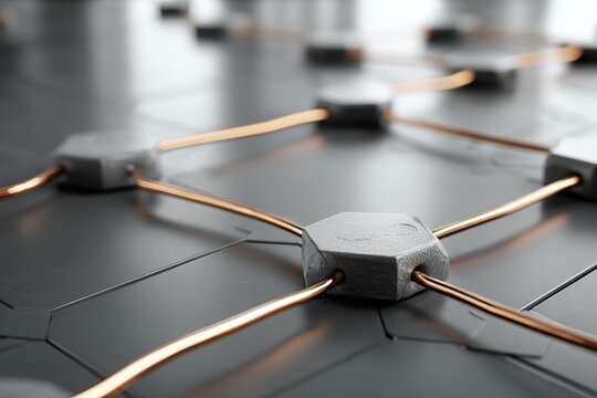 Abstract technology background with interconnected hexagonal shapes.