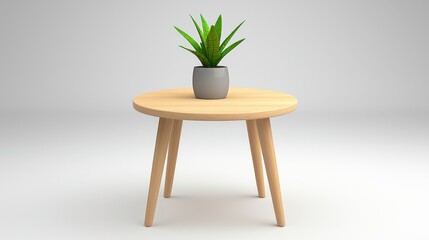 Charming small wooden table with potted plant, enhance your home decor with a touch of nature