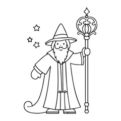 A vector illustration of a friendly young magician with a wizard's hat. He is wearing a robe and has a long white beard.