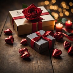 red roses and gift box
