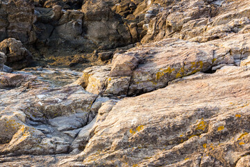 natural sea rock texture. outdoor background of sandstone surface in morning light. rustic seaside....