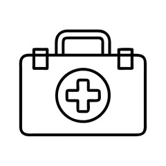 Obraz premium First aid kit medical emergency box healthcare safety equipment outline vector icon symbol character