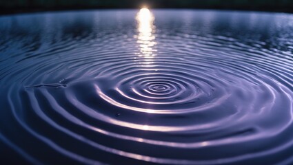Dark water circles in close-up. The moon reflecting on a living surface during the night.