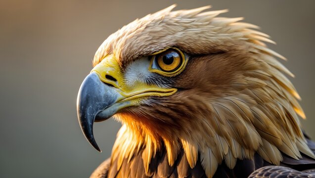 Beautiful close-up of the face of a golden eagle, bird details.