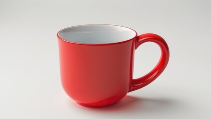 Close-up of a big red cup. Isolated red mug for tea or soup on white background with clipping path. Red cup mockup.