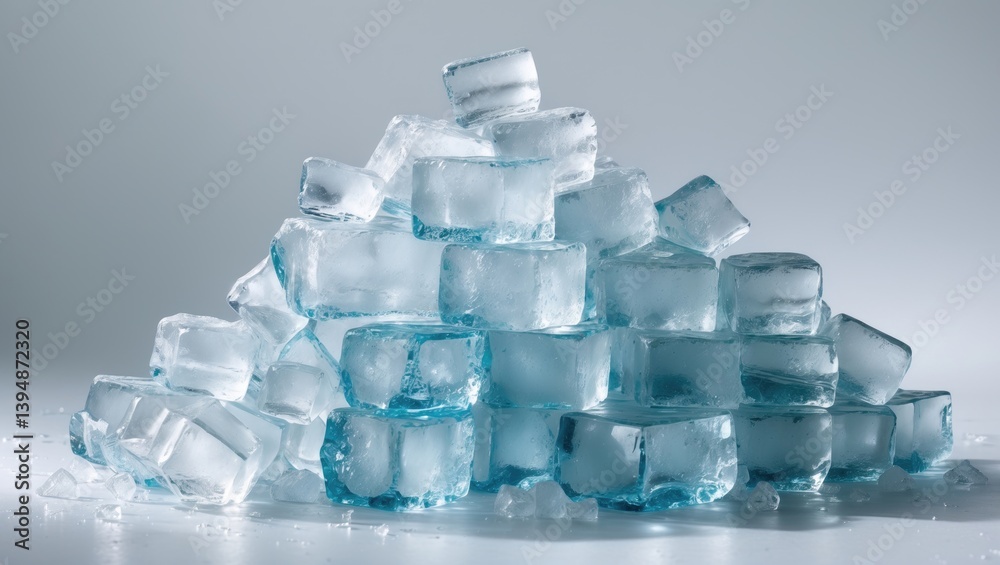Poster piled crushed natural ice cubes set against a plain background