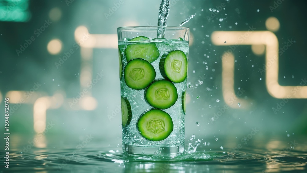 Aufkleber refreshing cucumber water. hydrating water infused with fresh cucumber. healthy mineral water with c