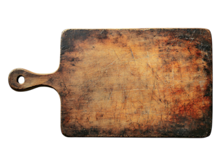 Rustic wooden cutting board with a worn, vintage texture.  Perfect for adding a touch of rustic charm to food blogs, recipe websites, or culinarythemed projects.