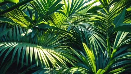 Fototapeta premium Up-close look at the texture of a green palm leaf, tropical plant