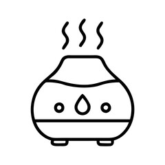 Essential oil diffuser for aromatherapy and wellness relaxation with steam outline vector graphic icon