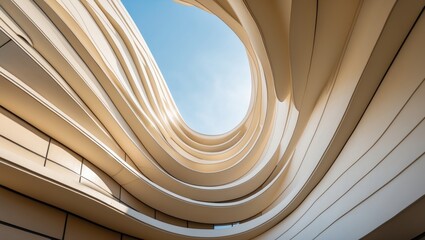 Modern architectural facade with curved patterns and daylight shading