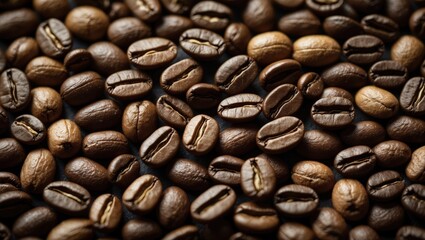 Fototapeta premium Light roasted coffee beans as a background. Beverage concept for cafe wallpaper, backdrops, and textures.