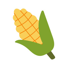 A cartoonish drawing of a corn cob with a green leaf. The corn is standing upright with its stem visible. The drawing has a playful and whimsical feel to it