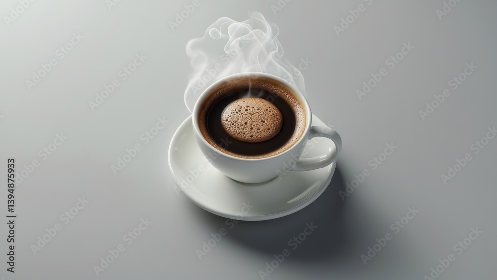Poster top view of a cup of espresso on grey-white backdrop