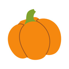 A cartoon pumpkin with a green stem. The pumpkin is orange and has a green stem. It is a simple drawing of a pumpkin