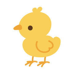 A cartoonish yellow chicken with a cute face stands on its two legs. The image is simple and playful, with a focus on the chicken's cute appearance