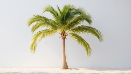 Obraz premium Coconut palms moving in the water isolated on a white background, beachside coconut tree