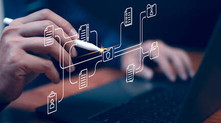 Document Management System concept. Online document file data software for efficient archiving....
