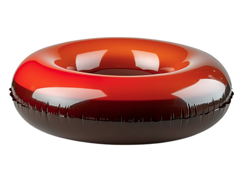 Glossy orange and brown inflatable ring, isolated on white. Perfect for summer, pool, beach, vacation, relaxation concepts.
