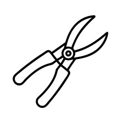 Outline garden pruner vector icon for gardening tools and equipment design and landscaping project use
