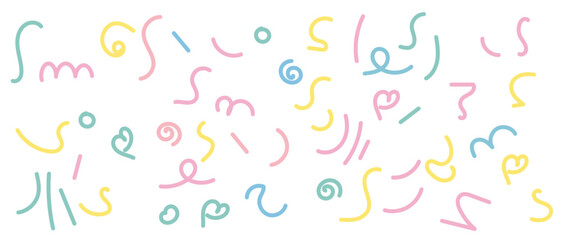Background, Memphis geometric seamless pattern, multicolor retro 80s, 90s abstract background with different shapes: circles, dots, zigzags, spirals, wavy lines, bright orange and pink cute baby patte