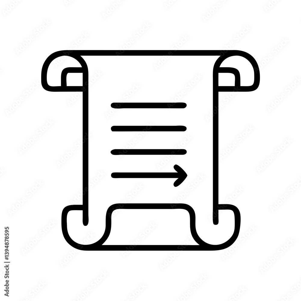 Poster scroll document vector icon for web design and mobile apps featuring text and arrow for direction gu