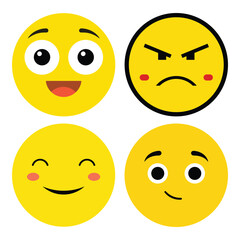 Four Different Cartoon Emoji Faces Displaying Various Emotions