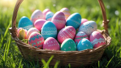 Easter Joy! Basket of Eggs. Egg Hunt.