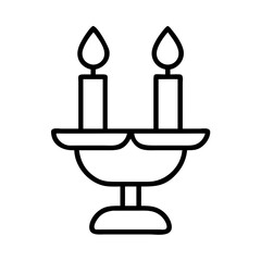 Elegant candelabra with two candles vector art for decoration and religious occasions, outline drawing style