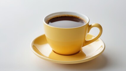 Obraz premium Intimate perspective of a coffee cup and saucer placed on a white background
