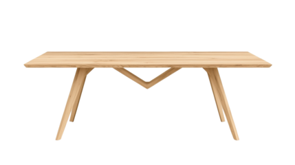 Sleek and elegant wooden dining or work table with a simple geometric design and clean lines creating a contemporary and minimalist aesthetic
