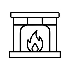 Fireplace vector icon illustration, cozy home interior fireplace design, simple fireplace drawing vector