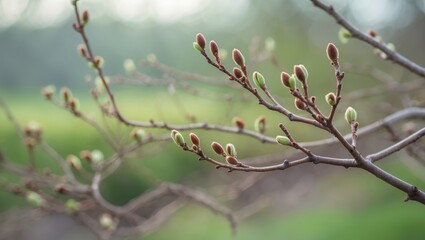 Close-Up Look at Tree Buds on Branches During Early Spring