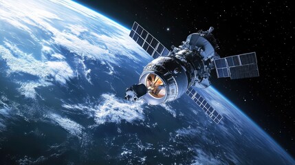 Fototapeta premium Astronaut Conducting Satellite Repairs in Space with Precision