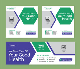 Healthcare social media post design bundle. Medical healthcare web banner template. Your health is our priority flyer design template
