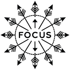 Focus Concept Illustration Black Arrows Pointing Center Concentric Graphic Design Element Strategic Target Aim Achieve Goal Orientation Isolated Vector Image
