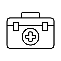 Obraz premium First aid kit medical emergency box healthcare symbol outline vector graphic illustration design element