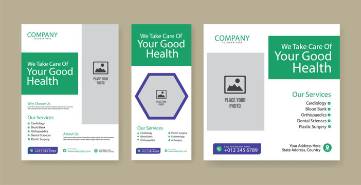 Healthcare social media post design bundle. Medical healthcare web banner template. Your health is our priority flyer design template
