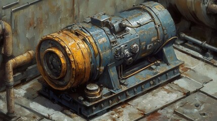 Rusty industrial engine, weathered and aged