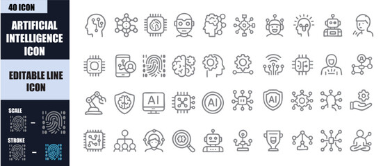 Artificial Intelligence Icons Set | AI, Machine Learning, Neural Network, Robotics - AI Vector